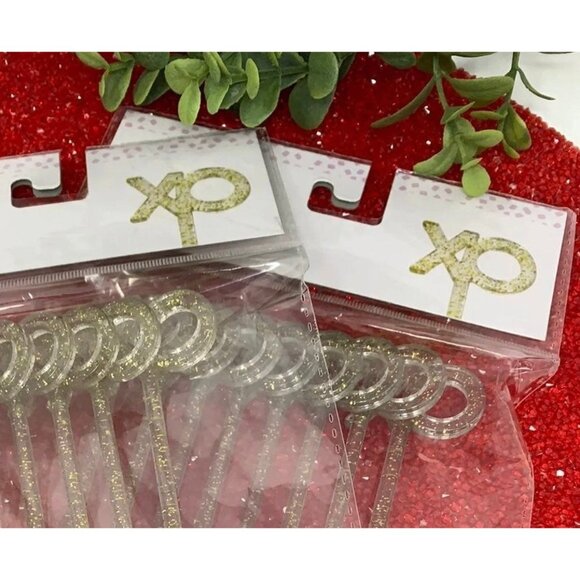 Set of 2 XO Glitter Drink Stirrers Valentine Cocktail Swizzle Sticks Barware - Picture 11 of 14